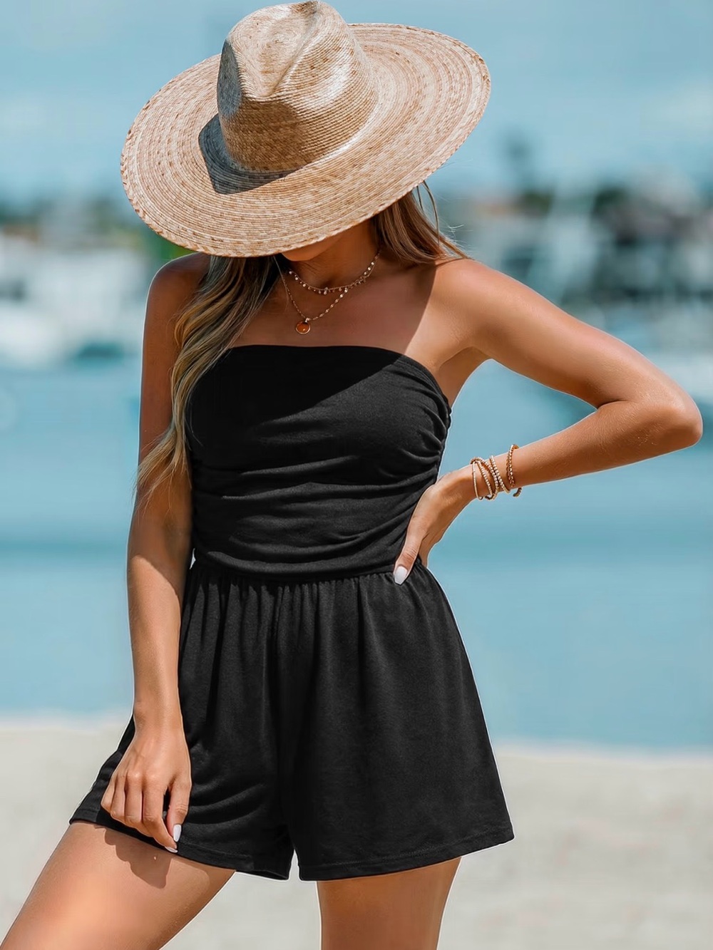 AE Women's Strapless Ruched Romper - Picture 2 of 6